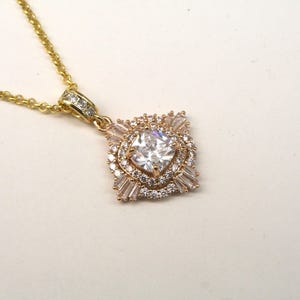 Art Deco CZ Necklace: 1920s Vintage Style Gold Bridal Jewelry