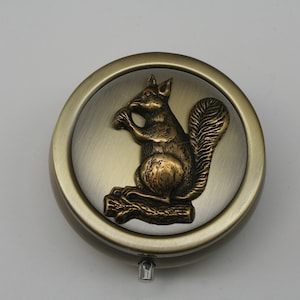 Squirrel Pill Box: Bronze Round Trinket Case