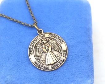 Vintage Inspired Guardian Angel Brass Necklace: Protection Jewelry
