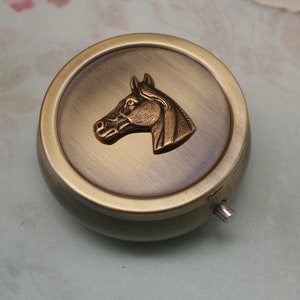 Bronze Horse Pill Box, Pill Case, Pill Organizer, Trinket Box, Small Round Pill Box, Horse Lover Gift, Equestrian Gift, Gift For Her Him image 3