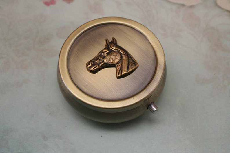 Bronze Horse Pill Box, Pill Case, Pill Organizer, Trinket Box, Small Round Pill Box, Horse Lover Gift, Equestrian Gift, Gift For Her Him image 3