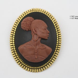 African American Lady Cameo Brooch: Brass Coat Pin, Scarf Pin