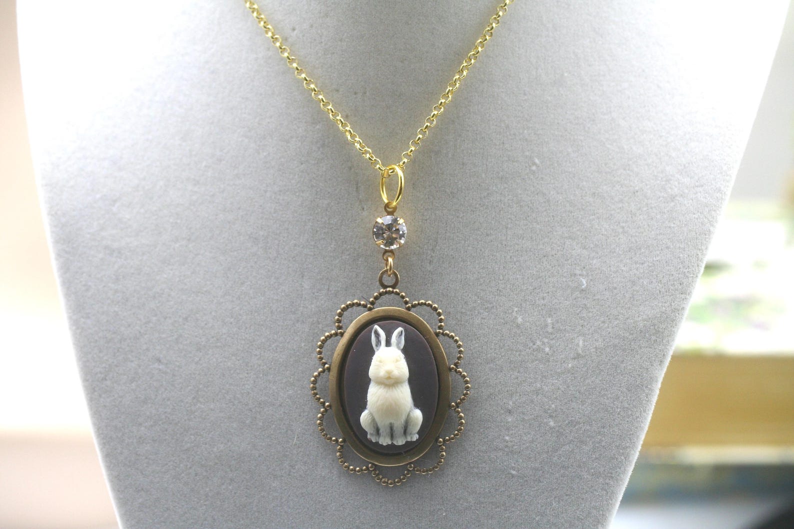 Bunny Cameo Necklace: Brass Filigree Rabbit Pendant - Etsy