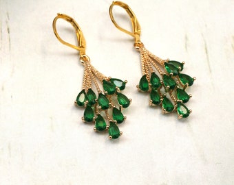 Emerald Green Art Deco Earrings- Vintage Inspired 1920’s Earrings- Great Gatsby- Downtown Abbey- Regency Earrings