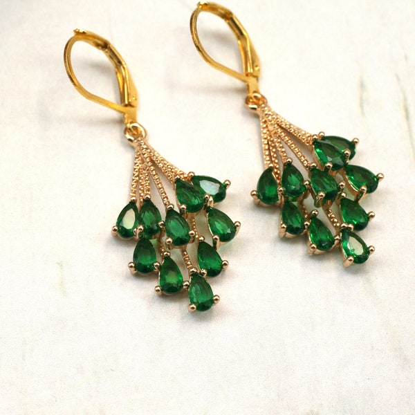 Emerald Green Art Deco Earrings- Vintage Inspired 1920’s Earrings- Great Gatsby- Downtown Abbey- Regency Earrings