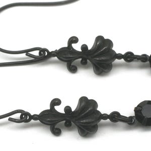 Black Art Nouveau Dangle Earrings: Crystal Goth Jewelry