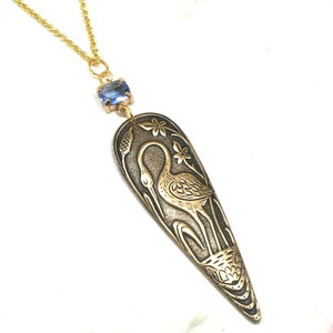 Heron Necklace- Statement Necklace- Bird Necklace- Brass Necklace- Bird Lover Gift- Heron Jewelry- Vintage Necklace