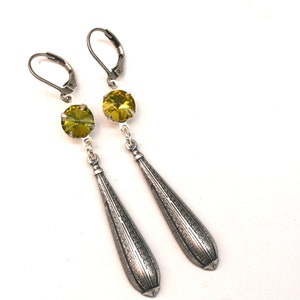 Lime Art deco earrings- Silver Earrings- Silver drop earrings- Vintage style- Art Nouveau Earrings- Regency Earrings