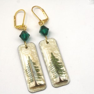 Evergreen Tree Earrings: Resin Pine Tree, Swarovski Crystal