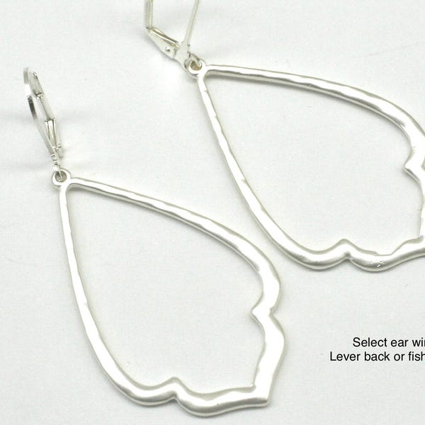 Large Brushed Silver Hoop Earrings: Bohemian Geometric Statement