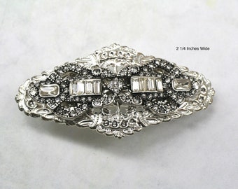 Crystal Hair Clip- Art Deco Hair Barrette- Silver Hair Barrette- Vintage Style Silver Hair Clip- Hair Accessories- Small Hair Barrette