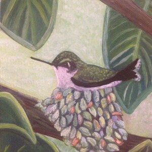 Kolibrie 6 "x 8" acryl geschilderd op canvas bord