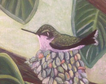 Kolibrie 6 "x 8" acryl geschilderd op canvas bord