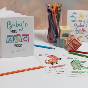 Libro para colorear con el abecedario para baby shower - Libro de visitas para baby shower alternativo - Actividades para baby shower, no juegos