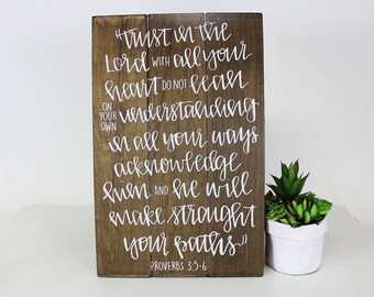 Trust in the Lord Sign Proverbs 3 5-6 Bible Verse Art