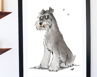 CUSTOMISED pet portrait, Schnauzer portrait, Schnauzer gift,  Schnauzer print, pet cartoon, pet caricature