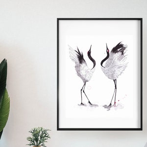 Japanese Crane Watercolour print, crane dance print, bird print, sketch art, sketch print