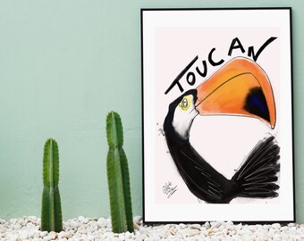 Gravure d’art d’oiseau de toucan, illustration de toucan, illustration d’oiseau, art d’oiseau, art de mur, art de mur de boho, estampes d’art