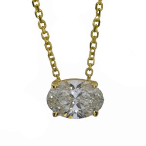 14K Gold 1 Ct Diamond Necklace, Lab Grown Diamond Oval Pendant, Diamond Solitaire Necklace