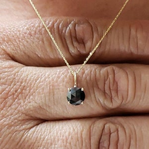 0.75 Ct Rose Cut Black Diamond Necklace, 14K Gold Black Diamond Necklace, Genuine Rose cut Black Diamond Necklace