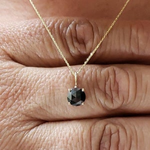 Collier diamant noir taille rose de 0,75 ct, collier or 14 carats diamant noir, collier véritable diamant noir taille rose