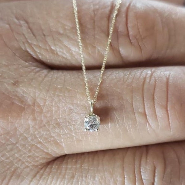 Echte Naturdiamant-Halskette, 14Kt Gold Diamant-Halskette, Diamant Solitär-Halskette, zierliche Diamant-Halskette, Brautjungfer-Halskette