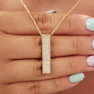 14Kt Gold Diamond Necklace, Bar Diamond Necklace, Gold Diamond Necklace, 0.50Ct Natural Diamond Necklace, Beautiful Necklace