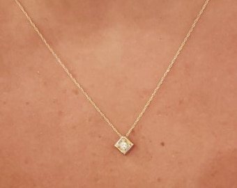 14Kt Gold Diamond Necklace, Square Necklace, Gold Diamond Necklace, Natural Diamond Necklace, Beautiful Necklace