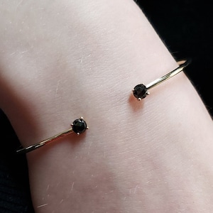 14Kt Gold Diamond Bangle, Natural Rose Cut Black Diamond Bracelet, 0.52 Ct Diamond Bracelet, Open Cuff Bangle