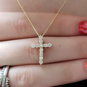 0.50 Ct Diamond Cross Necklace, 14K Gold Lab Grown Diamond Pendant, Unisex