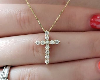 0.50 Ct Diamond Cross Necklace, 14K Gold Lab Grown Diamond Pendant, Unisex