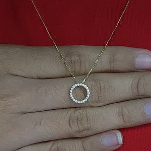 14K Gold Diamond Necklace, Cluster Diamond Necklace, Open Circle Diamond Pendant, Lab Grown Diamond Necklace