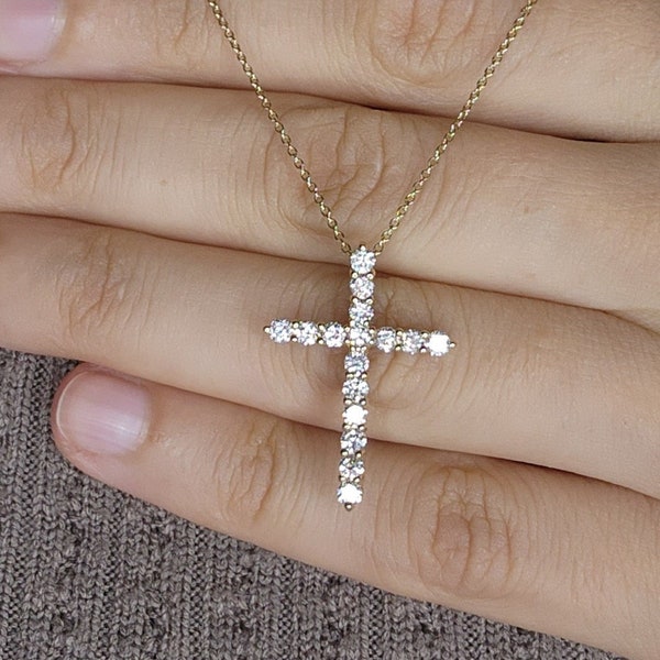 14Kt Gold 0.78 Ct Diamond Necklace, Diamond Cross Necklace, Natural Diamond Pendant, Real Diamond Necklace, Unisex