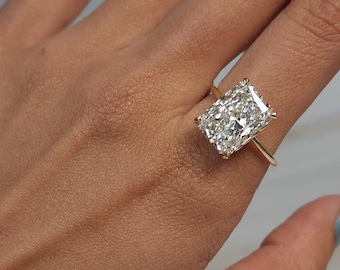 4.90 Ct Diamond Ring, 14K Gold IGI Certified Radiant Cut Lab Grown Diamond Ring