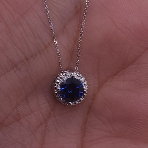 Collar de zafiro azul en oro de 14 quilates, colgante de zafiro azul con diamante, colgante de zafiro, collar con piedra de nacimiento de septiembre