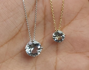 14K Gold Genuine Aquamarine Necklace, Aquamarine Pendant, March Birthstone Necklace