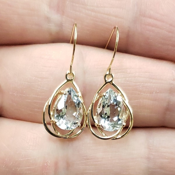 14Kt Gold Natural Aquamarine Earrings, Aquamarine Teardrop Earrings, Aquamarine Dangle Earrings, March Birthstone Earrings