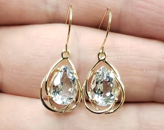 14Kt Gold Natural Aquamarine Earrings, Aquamarine Teardrop Earrings, Aquamarine Dangle Earrings, March Birthstone Earrings