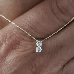 14K Gold Diamond Necklace, 2 Stone Diamond Necklace, Real Diamond Necklace, 0.30 Ct Diamond Necklace, Bridal Necklace, Bridesmaid Necklace