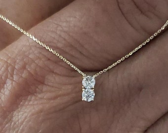 14K Gold Diamond Necklace, 2 Stone Diamond Necklace, Real Diamond Necklace, 0.30 Ct Diamond Necklace, Bridal Necklace, Bridesmaid Necklace