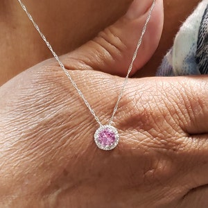 14Kt Gold Pink Sapphire Necklace, Sapphire Diamond Necklace, Sapphire Pendant, September Birthstone Necklace