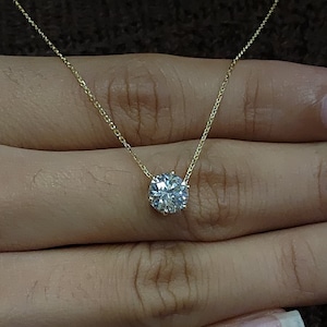 14K Gold 1 Ct Diamond Necklace, Lab Grown Diamond Pendant, 6 Prong Diamond Solitaire Necklace