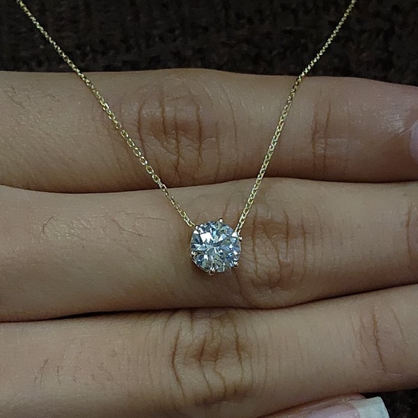 14K Gold 1 Ct Diamond Necklace, Lab Grown Diamond Pendant, 6 Prong Diamond Solitaire Necklace
