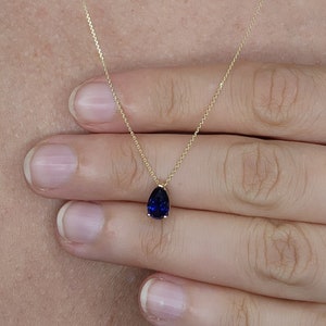 14Kt Gold Blue Sapphire Teardrop Necklace, Sapphire Pendant, September Birthstone Necklace, Sapphire Gold Necklace