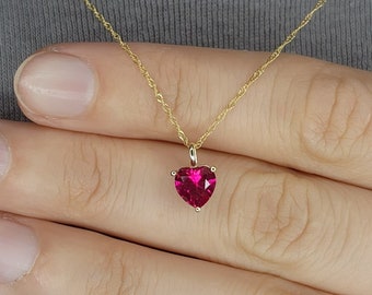 14Kt Gold Ruby Heart Necklace, Ruby Pendant, July Birthstone Necklace