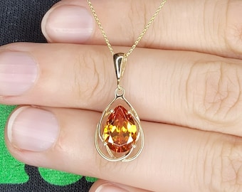 14Kt Gold Citrine Necklace, Orange Citrine Necklace, Citrine Pendant, Teardrop Necklace, November Birthstone Necklace