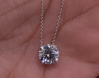 2 Ct Diamond Necklace, Lab Grown Diamond Necklace, 14Kt Gold Diamond Solitaire Necklace