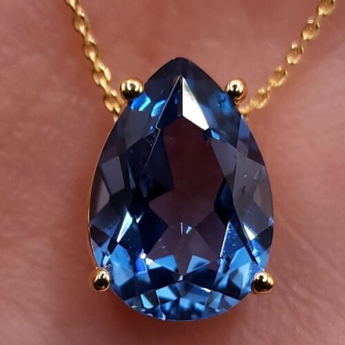 14kt Gold London Blue Topaz Teardrop Necklace 1.5 Ct Topaz Etsy