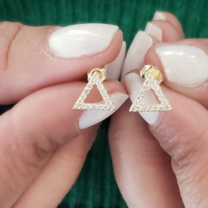 14K Gold Diamond Earrings, Open Triangle Diamond Earrings, Triangle Shape Earrings, Diamond Stud Earrings, Lab Grown Diamond Earrings