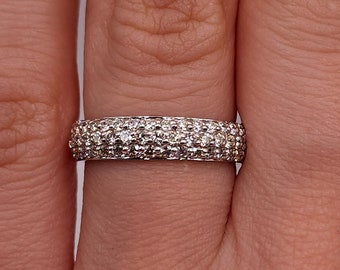 14K Gold 0.75 Ct Diamond Band, 3 Row Diamond Wedding Band, Lab Grown Diamond Ring, Half Eternity Diamond Wedding Band